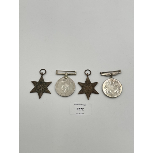 2272 - Four WWII medals, The 1939-1945 Star, War, The Burma Star and Canadian Volunteer Service