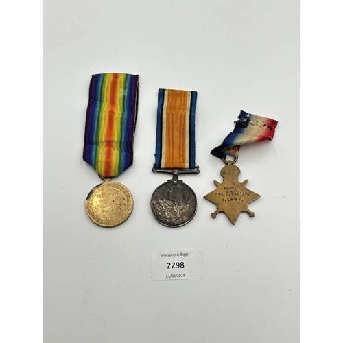 2298 - A WWI medal trio presented to 15403 Pte. B. Baxter S. Lan. R.