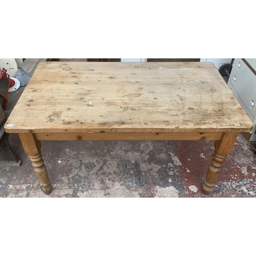 122 - A Victorian style pine farmhouse dining table - approx. 80cm high x 90cm wide x 152cm long