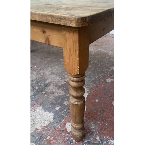 122 - A Victorian style pine farmhouse dining table - approx. 80cm high x 90cm wide x 152cm long