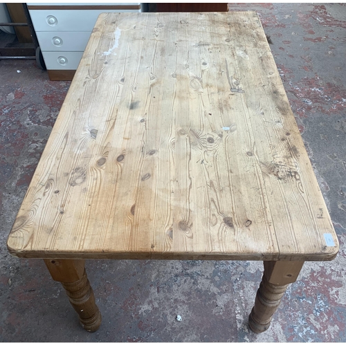 122 - A Victorian style pine farmhouse dining table - approx. 80cm high x 90cm wide x 152cm long