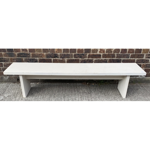 130 - A modern white painted wooden bench - approx. 45cm high x 200cm wide x 40cm deep