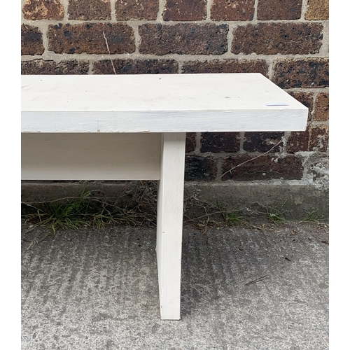 130 - A modern white painted wooden bench - approx. 45cm high x 200cm wide x 40cm deep