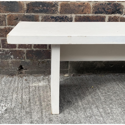 130 - A modern white painted wooden bench - approx. 45cm high x 200cm wide x 40cm deep