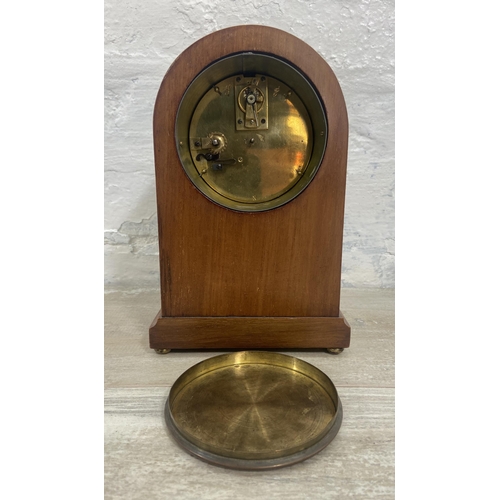 17 - An Edwardian inlaid mahogany cased arch top mantel clock - approx. 21cm high x 14cm wide x 8cm deep