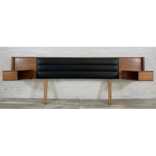 2 - A mid 20th century Slumberland teak and black vinyl headboard - approx. 79cm high x 215cm wide x 34c... 