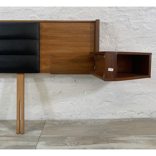 2 - A mid 20th century Slumberland teak and black vinyl headboard - approx. 79cm high x 215cm wide x 34c... 