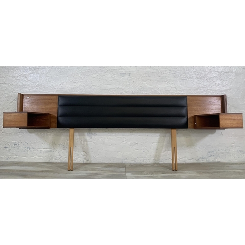 2 - A mid 20th century Slumberland teak and black vinyl headboard - approx. 79cm high x 215cm wide x 34c... 