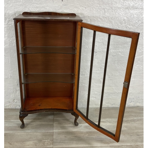 70 - A walnut display cabinet on cabriole supports - approx. 115cm high x 58cm wide x 28cm deep