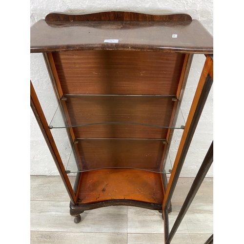 70 - A walnut display cabinet on cabriole supports - approx. 115cm high x 58cm wide x 28cm deep