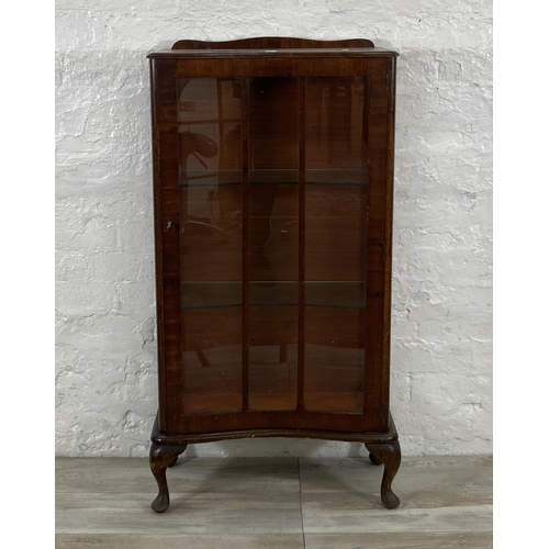 70 - A walnut display cabinet on cabriole supports - approx. 115cm high x 58cm wide x 28cm deep