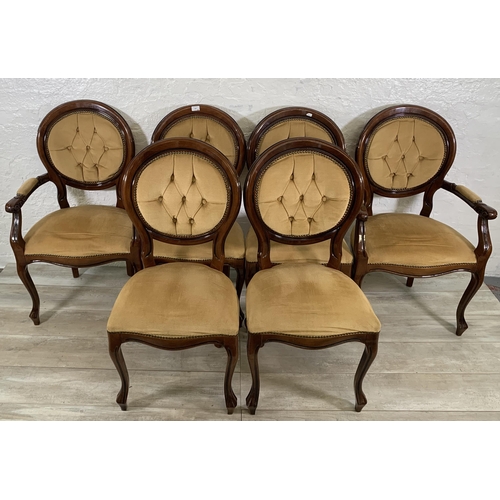 238 - Six French Louis XV style beech and fabric upholstered dining chairs