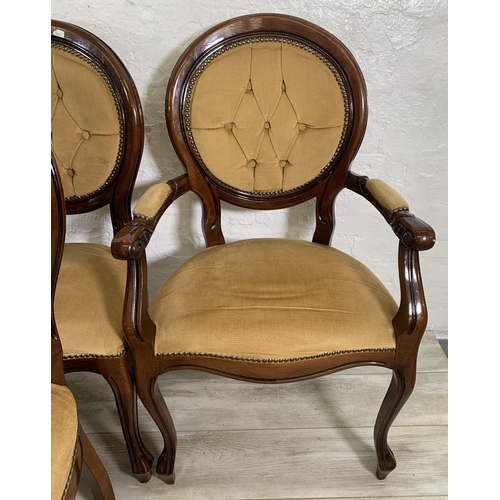 238 - Six French Louis XV style beech and fabric upholstered dining chairs