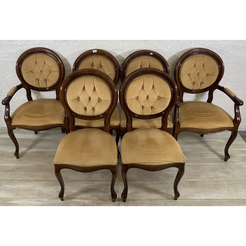 238 - Six French Louis XV style beech and fabric upholstered dining chairs