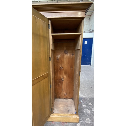 85 - A Victorian ash and carved walnut compactum wardrobe - approx. 206cm high x 193cm wide x 59cm deep