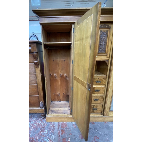 85 - A Victorian ash and carved walnut compactum wardrobe - approx. 206cm high x 193cm wide x 59cm deep