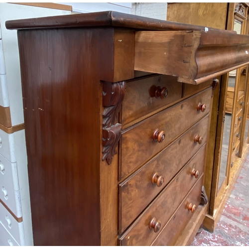 86 - A Victorian mahogany chest of drawers on turned supports with carved acanthus leaf design - approx. ... 