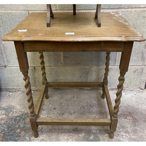 32 - Five pieces of early 20th century furniture, one oak three tier folding cake stand, one oak serpenti... 