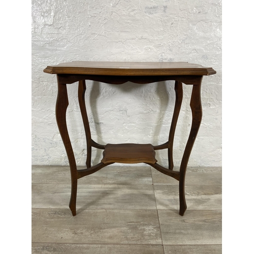 90 - An Edwardian walnut serpentine two tier side table - approx. 73cm high x 66cm wide x 43cm deep