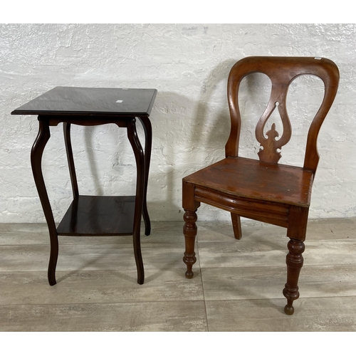 93 - Two pieces of antique furniture, one Edwardian beech two tier side table and one Victorian mahogany ... 