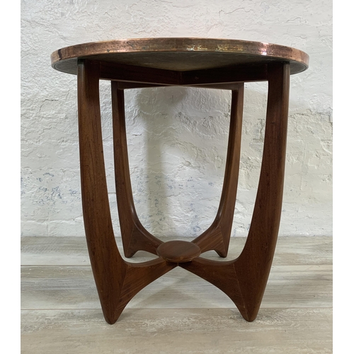 4 - A mid 20th century teak and copper topped circular side table - approx. 53cm high x 54cm diameter