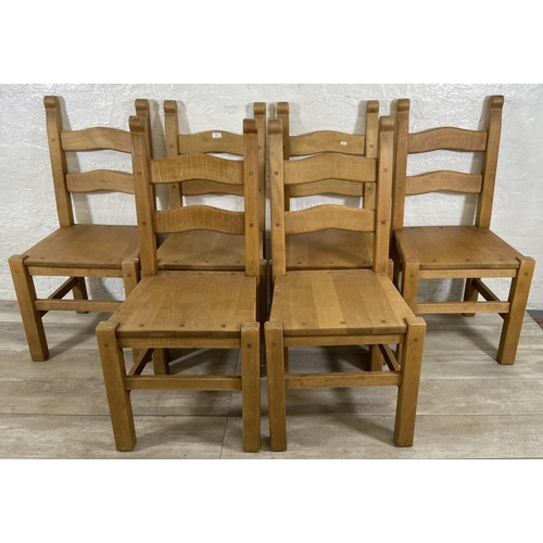 98 - Six beech ladder back dining chairs