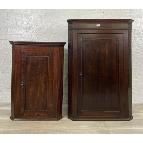 45 - Two George III wall mountable corner cabinets, one mahogany - approx. 84cm high and one oak - approx... 