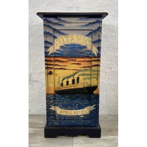 46 - A modern hand painted side cabinet with Titanic April 10th 1912 design - approx. 87cm high x 43cm wi... 