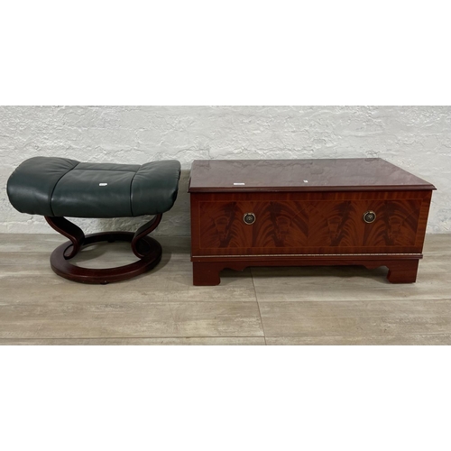 117 - Two pieces of furniture, one Ekornes Stressless green leather and bentwood footstool and one mahogan... 