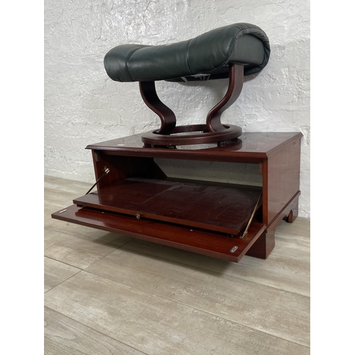 117 - Two pieces of furniture, one Ekornes Stressless green leather and bentwood footstool and one mahogan... 