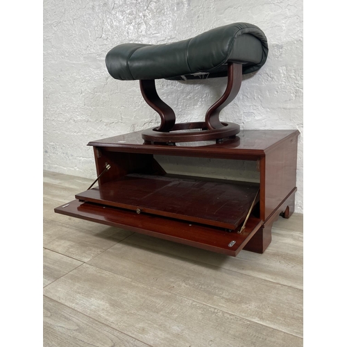 117 - Two pieces of furniture, one Ekornes Stressless green leather and bentwood footstool and one mahogan... 