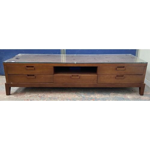 118 - A modern cherrywood TV stand - approx. 52cm high x 204cm wide x 57cm deep