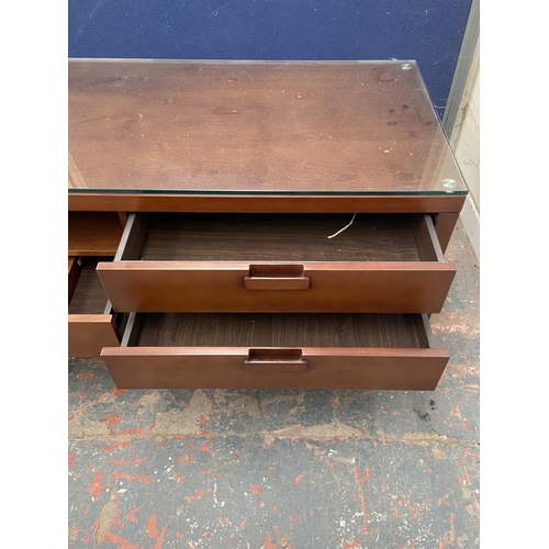 118 - A modern cherrywood TV stand - approx. 52cm high x 204cm wide x 57cm deep