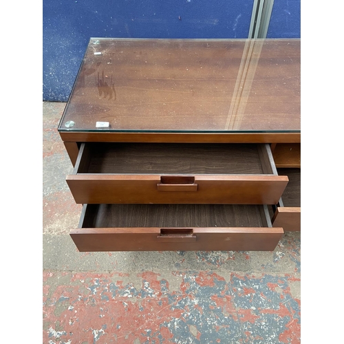 118 - A modern cherrywood TV stand - approx. 52cm high x 204cm wide x 57cm deep