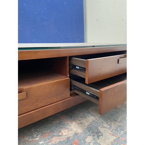 118 - A modern cherrywood TV stand - approx. 52cm high x 204cm wide x 57cm deep