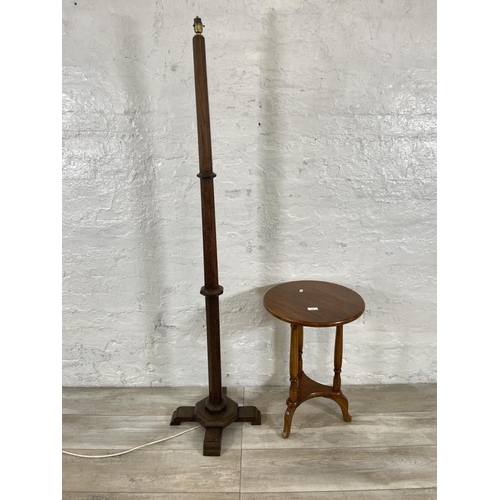 119 - Two pieces of furniture, one beech circular side table and one Art Deco oak standard lamp - approx. ... 