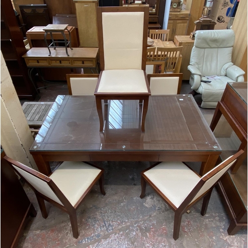 142 - A modern cherrywood dining table and six chairs - approx. 77cm high x 90cm wide x 160cm long