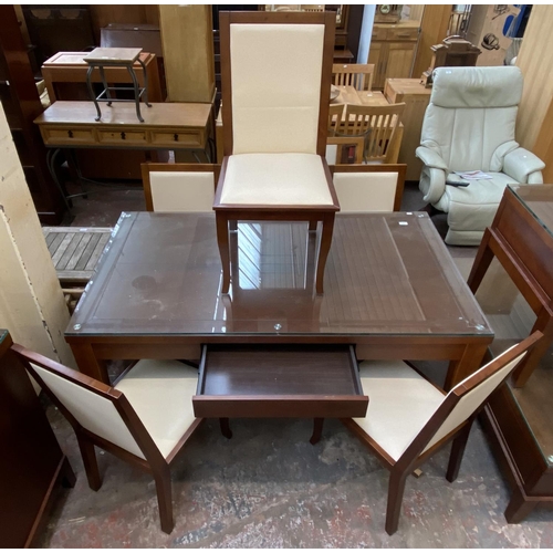 142 - A modern cherrywood dining table and six chairs - approx. 77cm high x 90cm wide x 160cm long