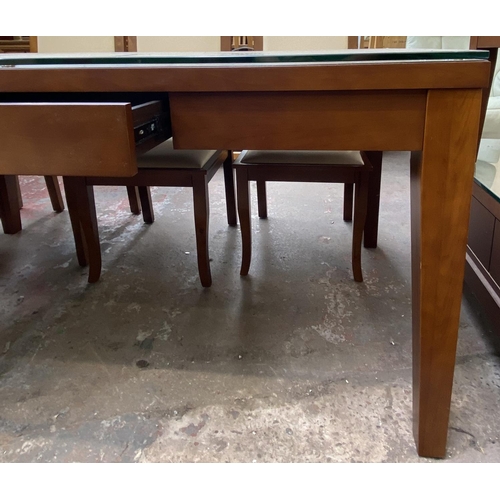 142 - A modern cherrywood dining table and six chairs - approx. 77cm high x 90cm wide x 160cm long