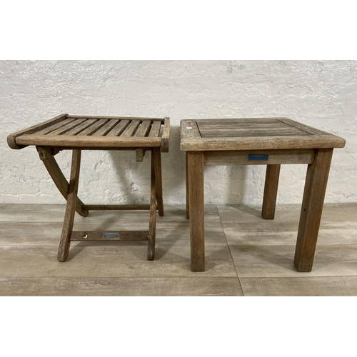 143 - Two pieces of Lindsey Plantation teak garden furniture, one side table and one folding side table