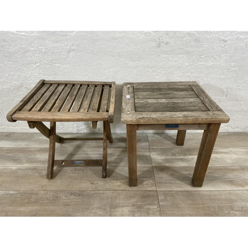 143 - Two pieces of Lindsey Plantation teak garden furniture, one side table and one folding side table