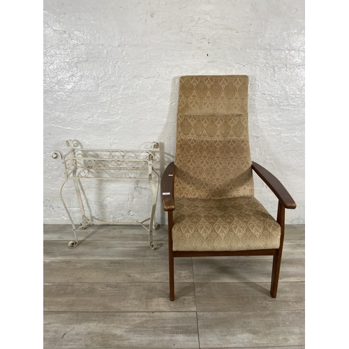 149 - Two pieces of furniture, one Parker Knoll PK1071-74 teak and fabric upholstered armchair and one whi... 