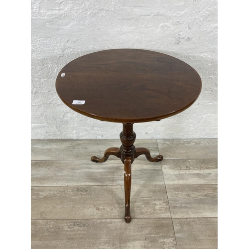 156 - A Georgian mahogany circular tilt top tripod occasional table - approx. 102cm high when tilted x 55c... 