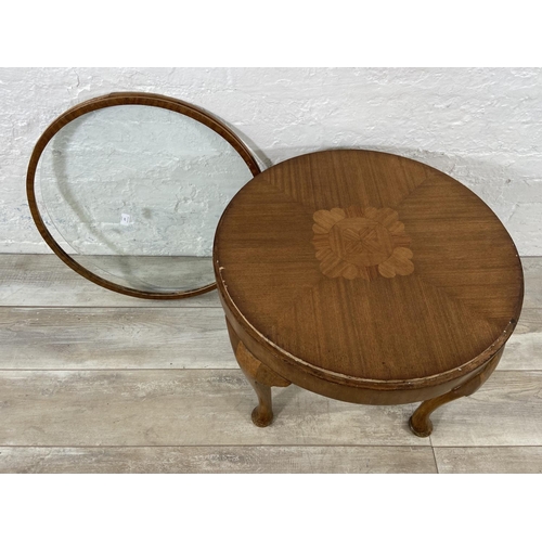 157 - An Art Deco style inlaid walnut circular coffee table - approx. 49cm high x 60cm diameter