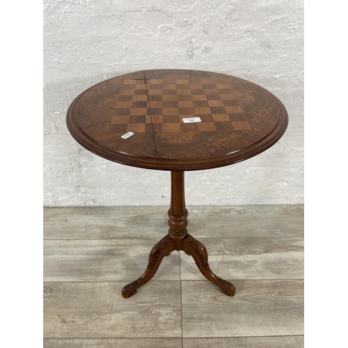 158 - A Victorian inlaid walnut circular tripod pedestal chess table - approx. 70cm high x 52cm diameter