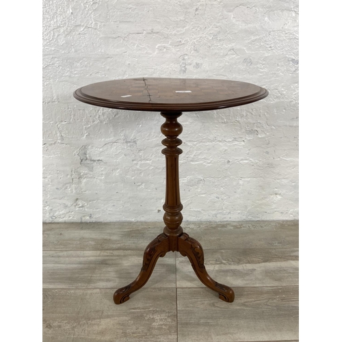 158 - A Victorian inlaid walnut circular tripod pedestal chess table - approx. 70cm high x 52cm diameter