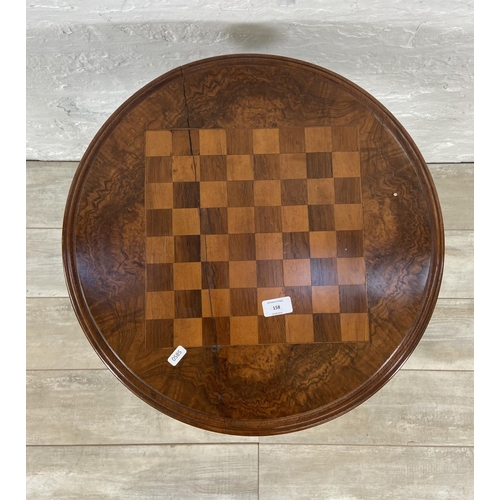 158 - A Victorian inlaid walnut circular tripod pedestal chess table - approx. 70cm high x 52cm diameter