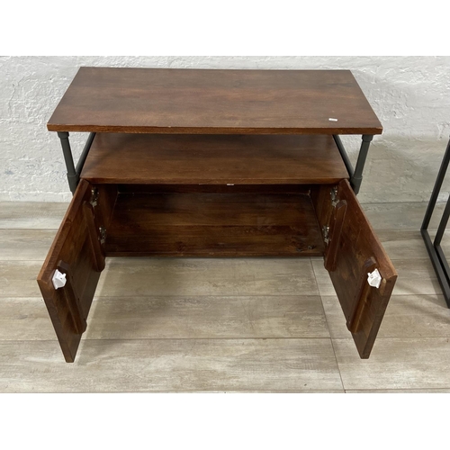 159 - A West Elm mango wood and grey metal TV stand with matching nest of tables - TV stand approx. 65cm h... 