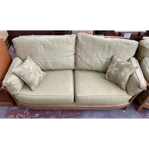 178 - An Ercol Renaissance ash and green fabric upholstered three piece lounge suite comprising 2411/3 thr... 