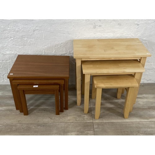 182 - Two nests of tables, one teak and one beech